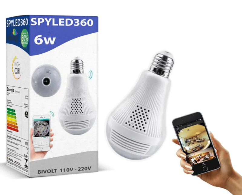 Lâmpada LED com câmera embutida 1080p Wi-Fi – SpyLED360™